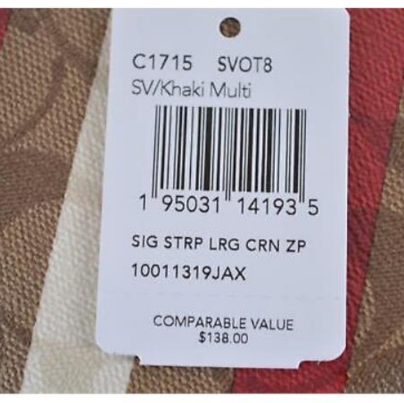 COACH,🇺🇲 Large Corner Zip in Signature Canvas with Diagonal Stripes - Picture 3 of 10